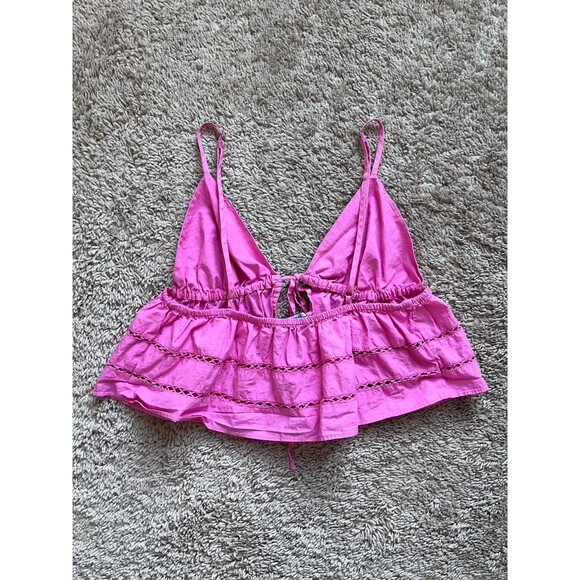 Zara Poplin Ruffled Crop Top in Pink Size SMALL - Picture 3 of 4